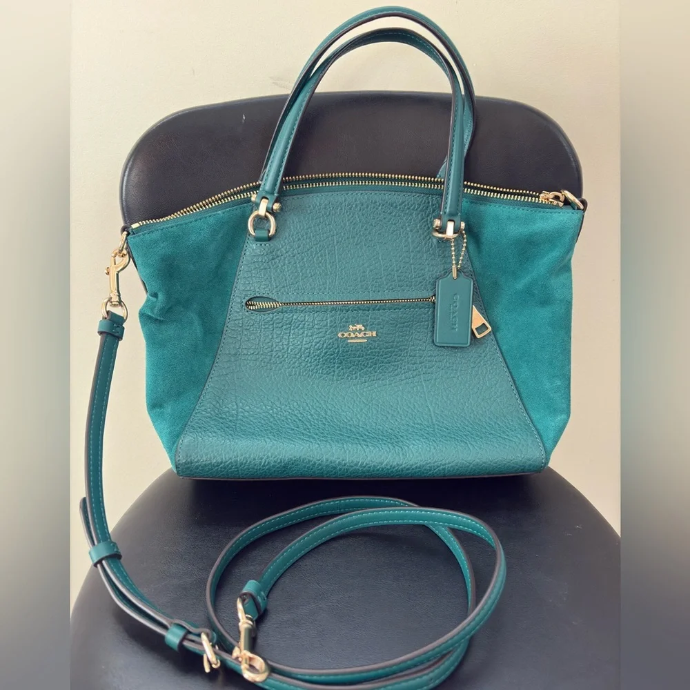 Coach Prairie Satchel Pebble Leather and Suede in Viridian F79999 - Picture 2 of 16